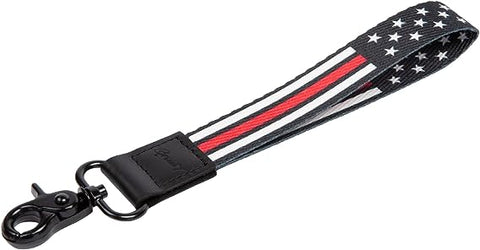 American Flag Wristlet Strap Lanyard Keychain - Badge and ID Holder (Thin Red Line)