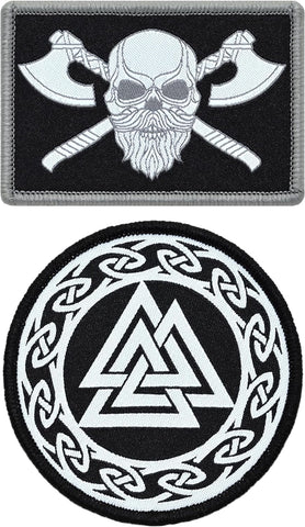 Viking Flags “Bearded Skull & Valknut” Military Tactical Patch Set (2-Pack)
