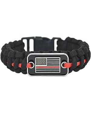 American Flag Paracord Bracelet w/Detachable Buckle Clasp (Thin Red Line)