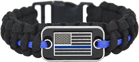 American Flag Paracord Bracelet w/Detachable Buckle Clasp (Thin Blue Line)