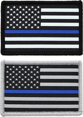 American Flag Patch 2-Pack Set, Woven, Hook and Loop (Thin Blue Line)
