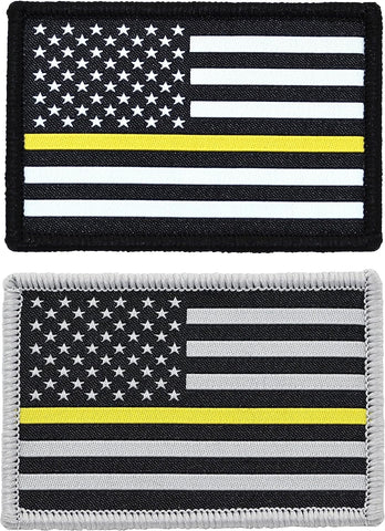 American Flag Patch 2-Pack Set, Woven, Hook and Loop (Thin Gold Line)