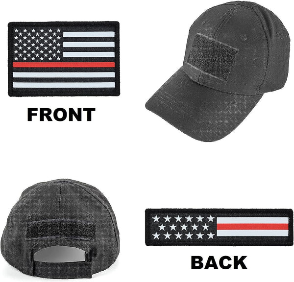 American Flag Hat Patch Set, 2x3 & 1x4, Woven, Hook and Loop (Thin Red Line)
