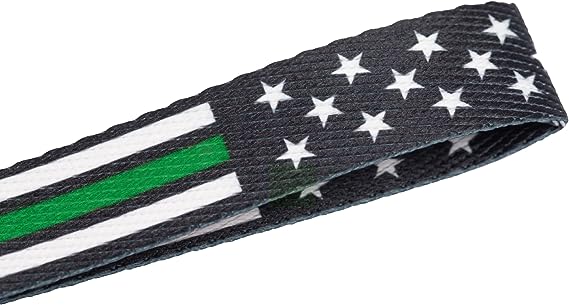American Flag Wristlet Strap Lanyard Keychain - Badge and ID Holder (Thin Green Line)