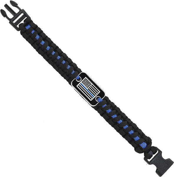 American Flag Paracord Bracelet w/Detachable Buckle Clasp (Thin Blue Line)
