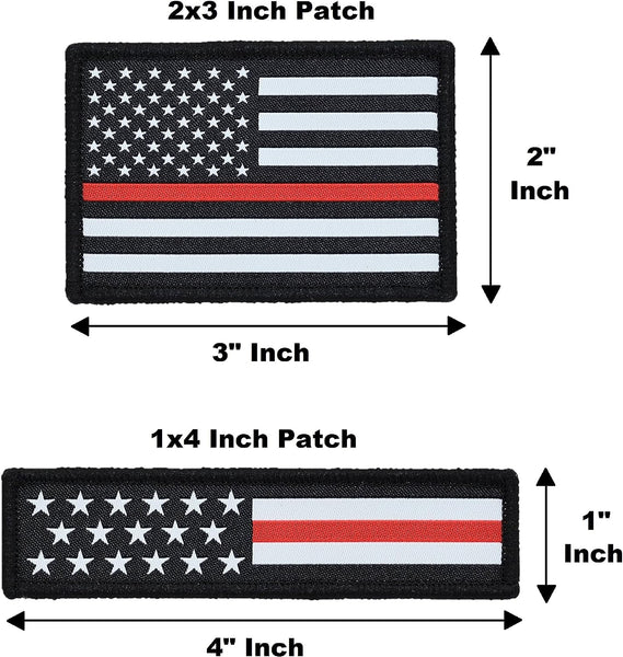 American Flag Hat Patch Set, 2x3 & 1x4, Woven, Hook and Loop (Thin Red Line)