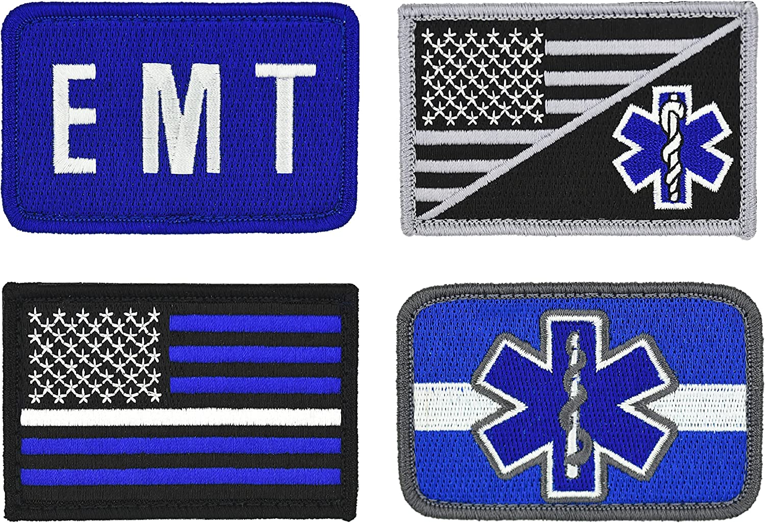 American Flag Patch 4-Pack Set, Embroidered, Hook and Loop (Thin White Line)