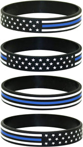 American Flag Silicone Stretchable Bracelet 4-Pack (Thin Blue Line)