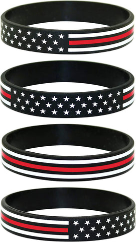 American Flag Silicone Stretchable Bracelet 4-Pack (Thin Red Line)