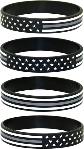 American Flag Silicone Stretchable Bracelet 4-Pack (Thin Grey Line)