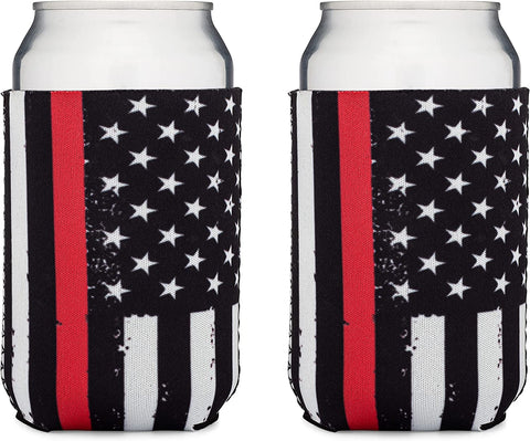Thin Red Line Collapsible Beer Can and Bottle Beverage Cooler Sleeves - 2 Pack - Standard Size 12 oz - 3mm Thick Insulated Neoprene