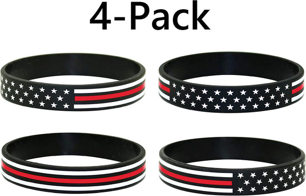 American Flag Silicone Stretchable Bracelet 4-Pack (Thin Red Line)