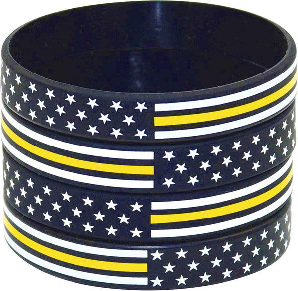 American Flag Silicone Stretchable Bracelet 4-Pack (Thin Gold Line)