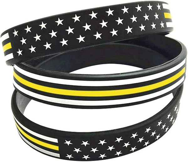 American Flag Silicone Stretchable Bracelet 4-Pack (Thin Gold Line)