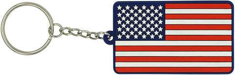American Flag Keychain with Key Ring - Soft PVC Rubber - (Red White Blue)