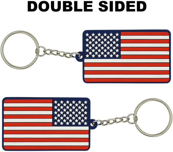 American Flag Keychain with Key Ring - Soft PVC Rubber - (Red White Blue)