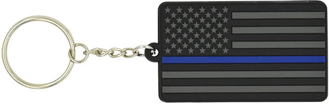 American Flag Keychain with Key Ring - Law Enforcement - Soft PVC Rubber - (Thin Blue Line)