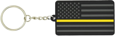 American Flag Keychain with Key Ring - Emergency Dispatcher/Tow Truck Driver/Security Guard - Soft PVC Rubber - (Thin Gold Line)