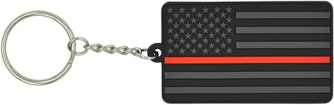 American Flag Keychain with Key Ring - Fireman Firefighter – Soft PVC Rubber - (Thin Red Line)