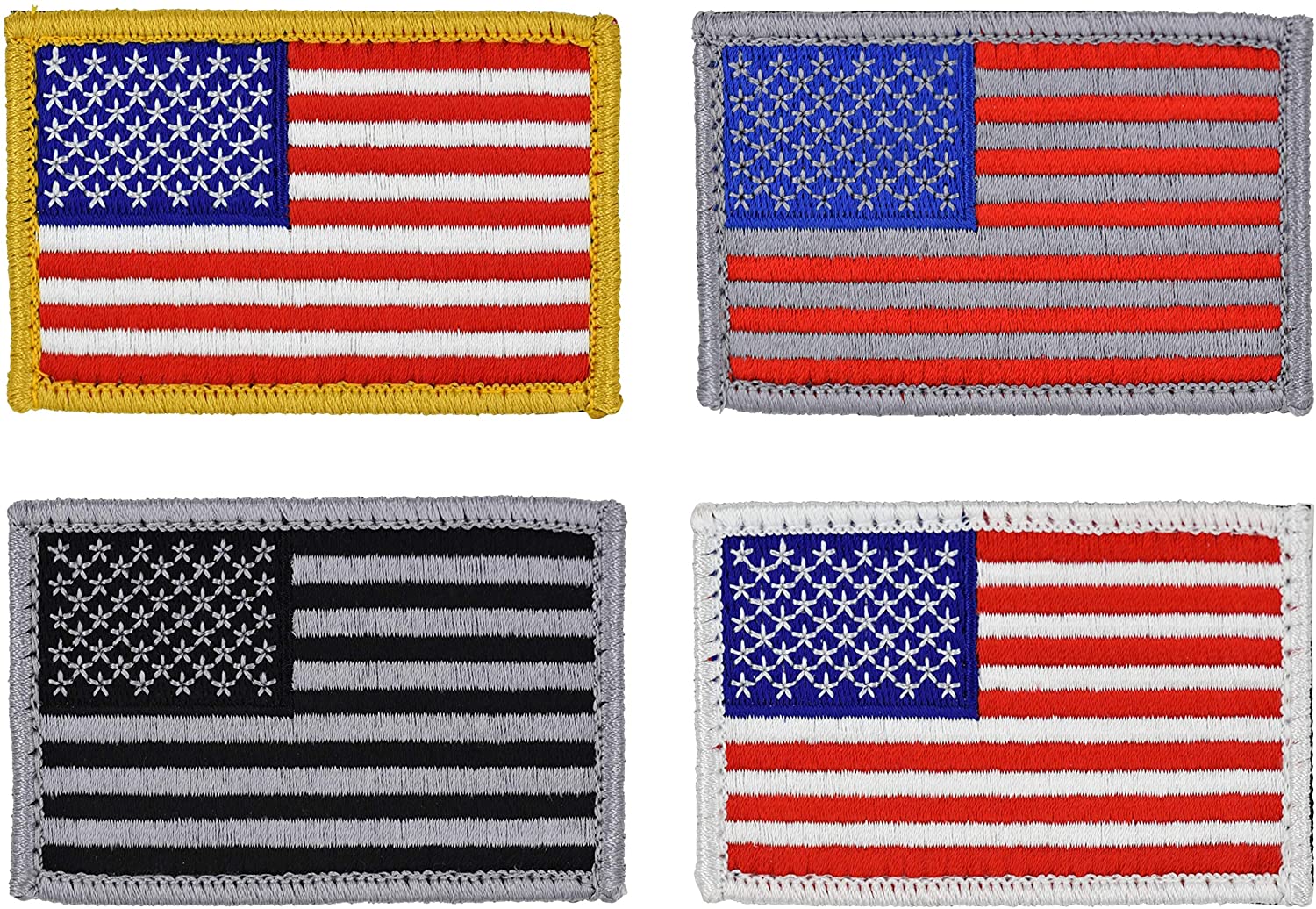 American Flag Patch 4-Pack Set, Embroidered, Hook and Loop (American Flags)