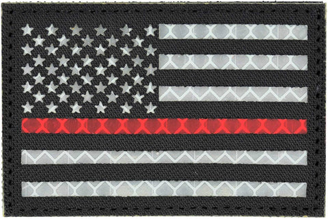 Reflective American Thin Red Line Flag Patch, 2x3 inch, Cordura Material, Hook and Loop, Military and Tactical Accessory for Clothing-Jackets-Hats-Backpacks (Thin Red Line)