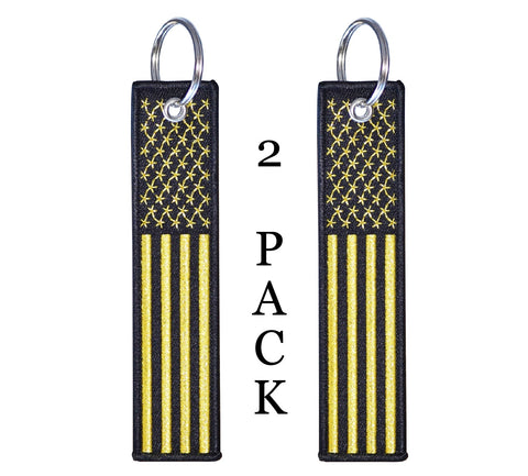 American Flag Keychain with Key Ring and Carabiner - (Metallic Gold & Black)