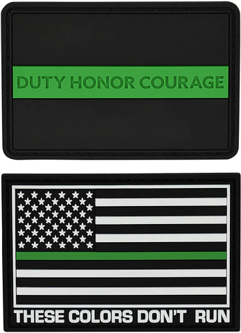 American Flag Patch Set, 2x3 inch, Flexible PVC Material, Hook and Loop (Thin Green Line Set 2)