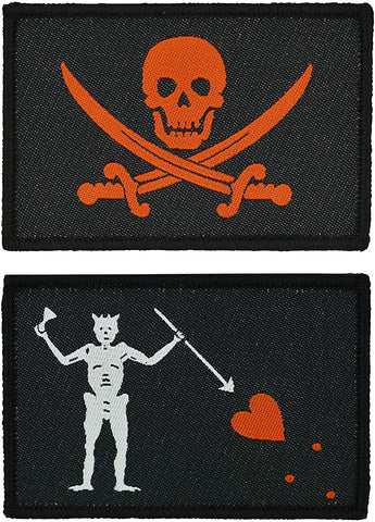 Tactical-Black Flag 2-Pack Patch Set, 2x3 inch, Woven, Hook and Loop (Jolly Roger-Blackbeard)