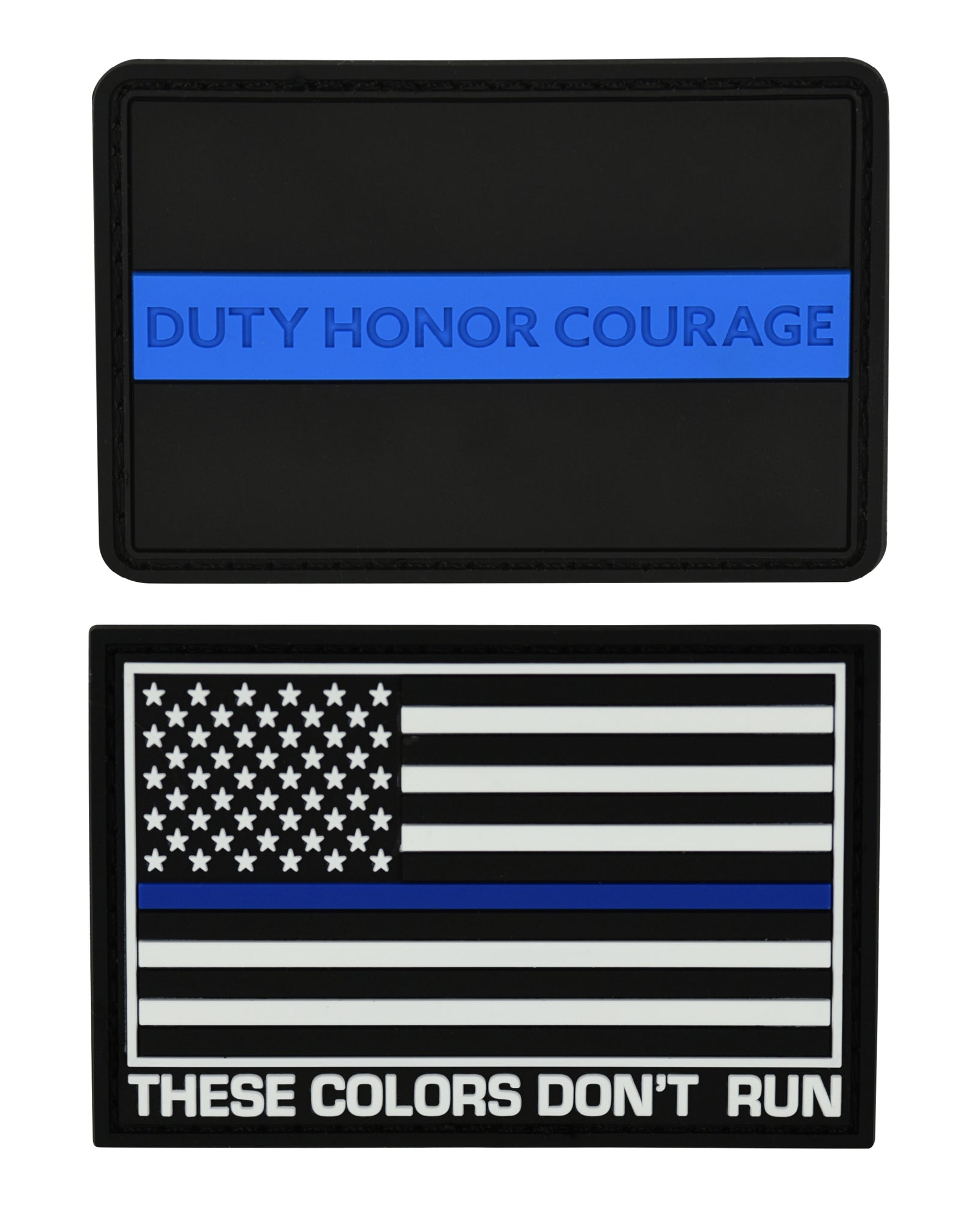 American Flag Patch Set, 2x3 inch, Flexible PVC Material, Hook and Loop (Thin Blue Line Set 2)