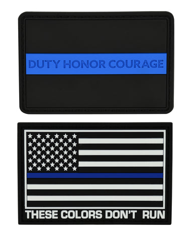 American Flag Patch Set, 2x3 inch, Flexible PVC Material, Hook and Loop (Thin Blue Line Set 2)