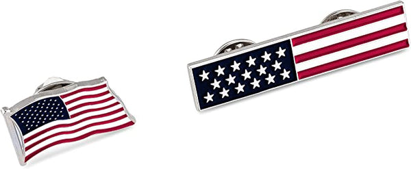 American Flag USA Lapel Pin Set - Waving Flag + Rectangle Bar