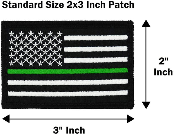 American Flag Patch 4-Pack Set, Embroidered, Hook and Loop (Thin Green Line)