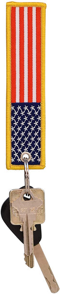 American Flag Keychain with Key Ring and Carabiner - (Red White Blue Gold)