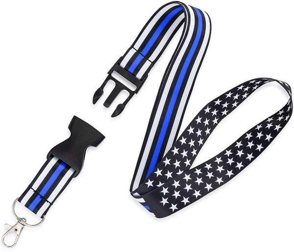 American Flag Lanyard - Badge and ID Holder (Thin Blue Line)