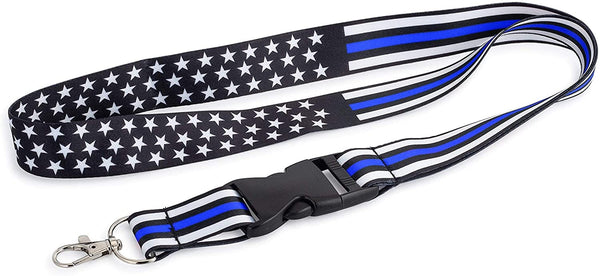 American Flag Lanyard - Badge and ID Holder (Thin Blue Line)