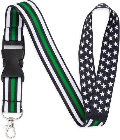 American Flag Lanyard - Badge and ID Holder (Thin Green Line)