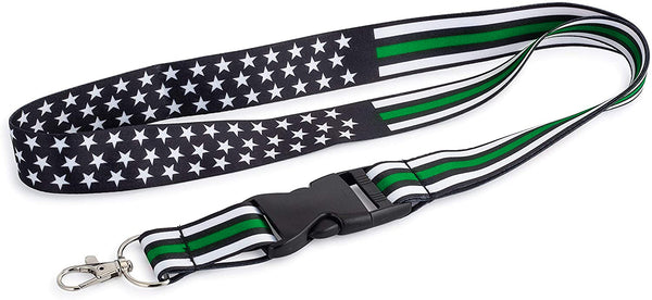 American Flag Lanyard - Badge and ID Holder (Thin Green Line)