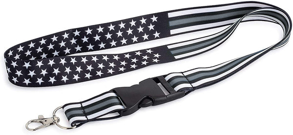 American Flag Lanyard - Badge and ID Holder (Thin Grey Line)