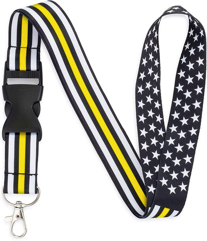 American Flag Lanyard - Badge and ID Holder (Thin Gold Line)