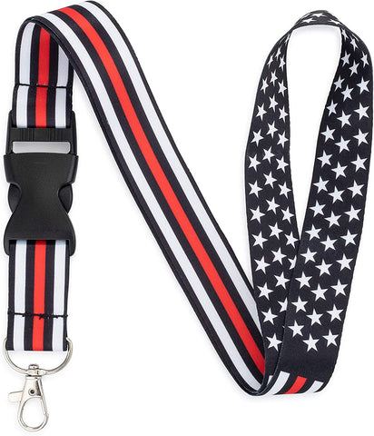 American Flag Lanyard - Badge and ID Holder (Thin Red Line)