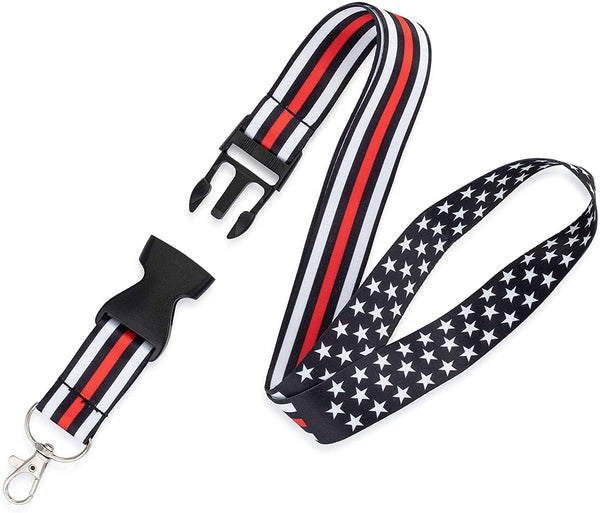 American Flag Lanyard - Badge and ID Holder (Thin Red Line)