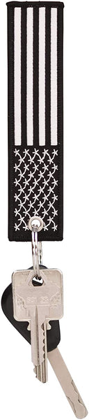 American Flag Keychain with Key Ring and Carabiner - (Black White)