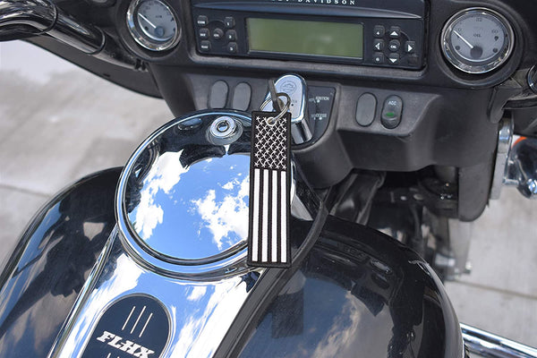 American Flag Keychain with Key Ring and Carabiner - (Black White)