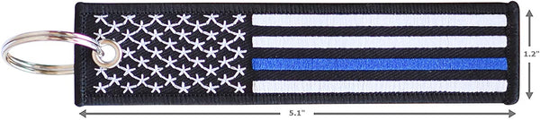 American Flag Keychain with Key Ring and Carabiner - Law Enforcement - (Thin Blue Line)