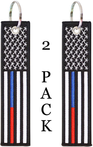 American Flag Keychain with Key Ring and Carabiner - Police & Firefighters - (ThinRedBlueLine)