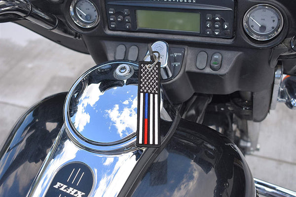 American Flag Keychain with Key Ring and Carabiner - Police & Firefighters - (ThinRedBlueLine)