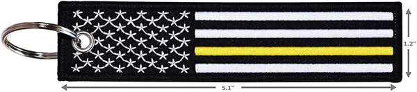American Flag Keychain with Key Ring and Carabiner - Emergency Dispatcher/Tow Truck Driver/Security Guard - (Thin Gold/Yellow Line)
