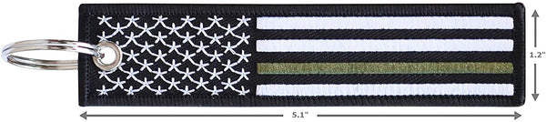 American Flag Keychain with Key Ring and Carabiner - Military/Park Ranger/Border Patrol - (Thin Green Line)