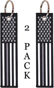 American Flag Keychain with Key Ring and Carabiner - Correctional Officer - (Thin Grey/Silver Line)
