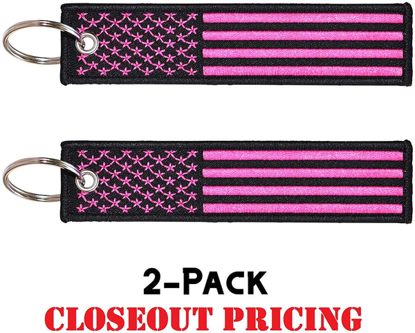 American Flag Keychain with Key Ring and Carabiner - (Pink)